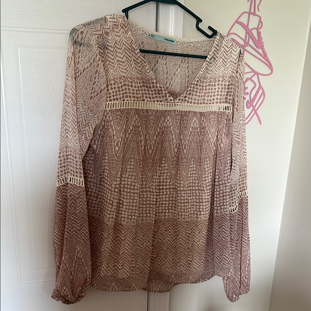 Maurices Beige and Brown Patterned Blouse